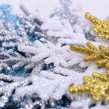 12pcs 10cm Plast-Guld-Sølv Glimmer Pulver Snefnug Xmas Ornamenter Vedhæng Nye År juletræ Dekorative Snefnug