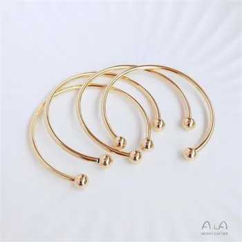 14K Guld Fyldt Solid armbånd rundt perle armbånd Guld perle aftagelig snor tilbehør Vedhæng Overførsel perle DIY smykker