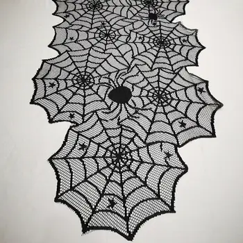 1pc Halloween Spider Web-bordløbere Black Lace Dug Halloween Bord Dekoration Begivenhed Fest Halloween Horror Rekvisitter