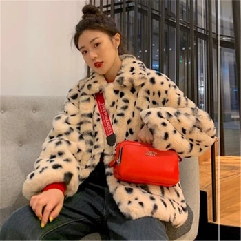 2020 Nye Vinter Kvinder Faux Pels Furry Leopard Trendy Efterligning Mink Female Jakker Løs Store SizeLadies Overtøj N891