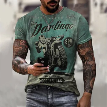 2021 Fire Sæsoner T-Shirt 3D Digital Retro Motorcykel Print, Rund Hals T-Shirt, Mænds Mode, Street Sport Casual T-Shirt
