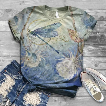 2021 multi-style mode til kvinder T-shirts til Stranden om sommeren kort-langærmet toppe 3D-animalske dragonfly print T-shirt til kvinder, teenagere
