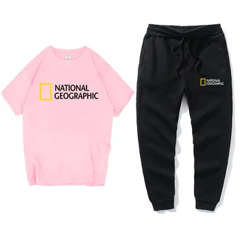 2021 sommer mode casual brand National Geographic magazine træningsdragt sportstøj kort-langærmet T-shirt i 2-delt sæt