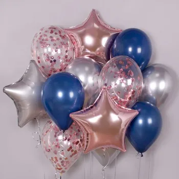 21pcs 18inch Stjernede Folie Balloner Mix Klart, Konfetti Latex Ballon Baby Brusebad Kids Fødselsdag Part Indretning Jubilæum Helium Bolde