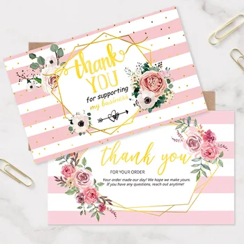 30stk/pack Pink Guld Folie takkekort til Støtte Business Pakke Dekoration Business Kort Blomstret Tak Gavekort