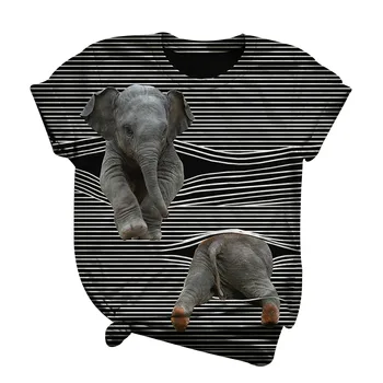 3D Elefant Print Stribet Top T-Shirt Femme T-shirts Harajuku Kvinde, t-shirts Mode Kvinder Casual udendørs kortærmet t-shirt