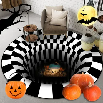 3D Geometriske Tre-dimensionelle Tæppe Illusion Halloween Klovn Fælde Visuel Horror Hjem Stue, Soveværelse gulvmåtte Super Blødt