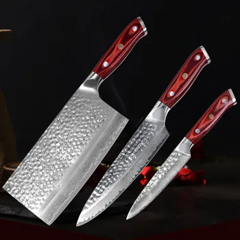 3PCS 67 Lag Damascus Stål Professionelle køkkenknive Sæt Skarpe Udskæring Nytte Kokkens Kniv Smuk Kniv Med Mønstre