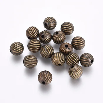 50STK BBC Plastik Perler, Runde, Rillede Antik Bronze 10mm Hul: 2mm