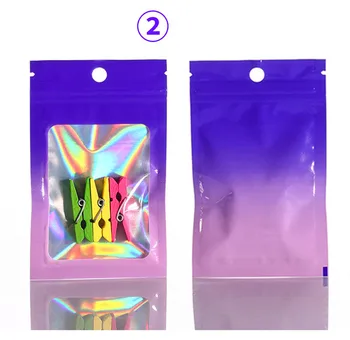 50stk Kontrast-Serien Aluminium Folie Zip-Lås Vindue Bag Holografiske Smykker Nail Beauty Eyelash Xmas Gaver Emballage Poser