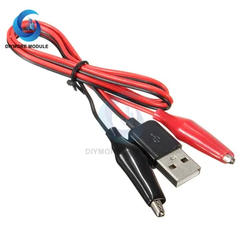 Alligator Test Klip Klemme til USB-han Stik til Strømforsyning Adapter Ledning 58cm Kabel-Rød og Sort