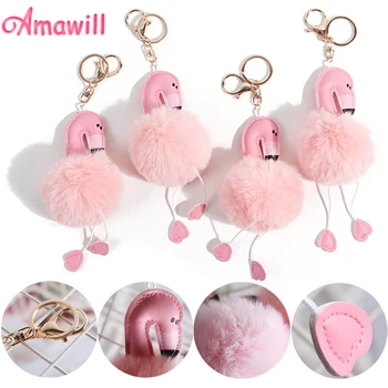 Amawill Nye 1pc Mini Flamingo Nøglering Søde Hår Pære Taske Vedhæng Brud Part Brudepige Gaver Bryllup Dekorationer 8D