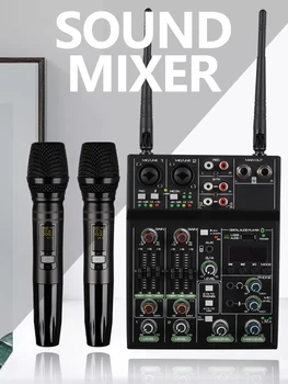 BM-AX2 Professionelle Audio-Mixer Med Trådløs Mikrofon, lydkort, Konsol System Interface 4-kanals Dj Mixer