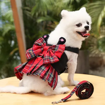 College Plaid Dog Kjoler Udnytte Snor Passer til Små Hunde, Tøj Ropa Perro Chihuahua Nederdel Søde Bue-knude Hvalp Kjole Pet Tøj