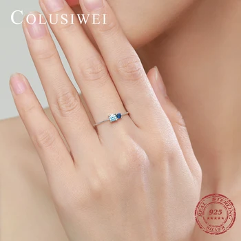 COLUSIWEI Ægte 925 Sterling Silver Shine Se Blå CZ Finger Ringe Til Kvinder Band Engagement Erklæring Bryllup Smykker Anel