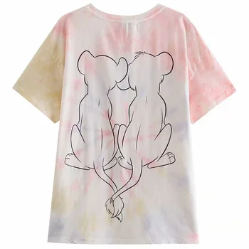 Disney T-Shirt Mode Lion King Simba Nala Tegnefilm Tie-dye Print Korte Ærmer Harajuku Kvinder Bomuld Korea Tee Toppe Femme