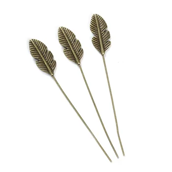 DoreenBeads Zink-Baseret Legering Antik Bronze Head Pins Fjer Mønster DIY Komponenter, 6.4 cm(2 4/8