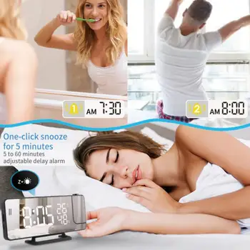 Dual Højt Smart Projektion Vækkeur Snooze Funktion Til Soveværelse Radio USB Digital Alarm ClockMirror LED Display FM-Radio