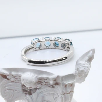 Enkel 925 Sølv London Blue Topas Ring til Kontoret Kvinde 4mm VVS Kvalitet Naturlige Topas Sølv Ring Gave til Hustru