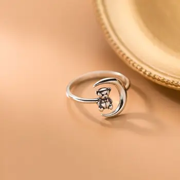 Evimi Justerbar 925 Sterling Sølv Ringe For Kvinder Nye Trendy Elegante Vintage Enkel Moon Bear Thai Sølv Smykker Pige Gave