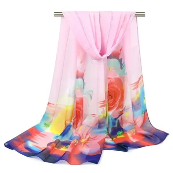 Foråret og sommeren nye kvinders tørklæde rose trykt tørklæde sjal engros mode stranden eksplosion modeller chiffon tørklæde
