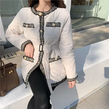 Fremmede Kitty-Knappen Solid Kvinder Frakke Tykkere Normcore Lace Jacket Chic Minimalistisk Koreanske 2021 Nye Vinter Mode Til Alle-Match