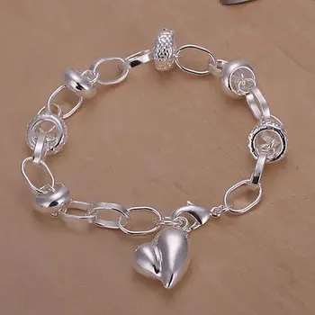 H123 925 sterling sølv armbånd, 925 sterling sølv mode smykker Lille Fersken Hjerte Vedhæng Armbånd /amyajefa dyoampva