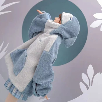Harajuku Æstetiske Haj Animationsfilm Hoodie Kvinder Koreanske Kawaii Langærmet Crewneck Overdimensionerede Streetwear Kpop Fall Vinter Tøj Top