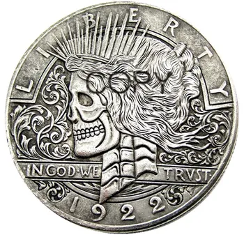 HB(42)OS Hobo 1922 Fred Dollar kraniet zombie, skelet hånd hugget Sølv Forgyldt Kopiere Mønter