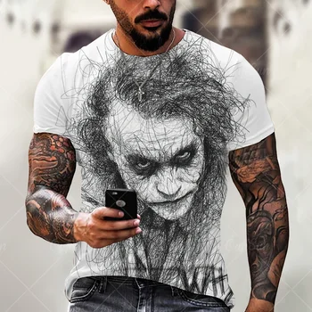 Joker-Sommeren Mænds 3d Face Print Klovn Design Overdimensionerede Casual Kort-Langærmet T-Shirt, Street Hip-Hop, Behageligt og Løstsiddende Top