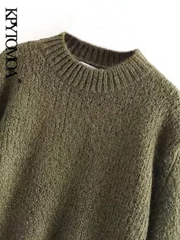 KPYTOMOA Kvinder Mode, Varm, Løs Strik Sweater Vintage O-Hals Lange Ærmer Kvindelige Pullovere Smarte Toppe