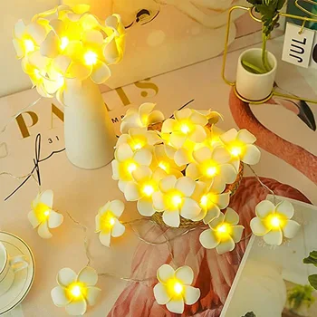 Kunstige Plumeria LED String Lys Frangipani Flower Garland kulørte Lamper Batteri/USB-Drevet til Bryllup Beach Party Decor