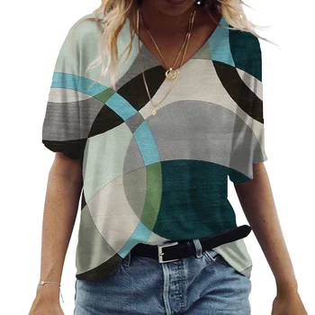 Kvinder er Sommer New Style T-shirten Abstrakt Grafik 3D-Print Casual Fashion Kort-Langærmet V-neck Løs Streetwear Retro Top