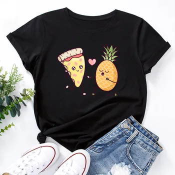 Kvinder T-Shirt Sommer Pizza og ananas print Damer Afslappet Grafik Kort Ærme T-Shirt, Top, t-Shirts Tøj