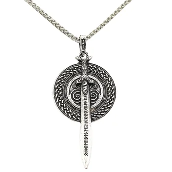 Lange Vanerne Frey Sværd Vedhæng Med Nordiske Runer Amulet Smykker Triskelion Triskele Spiral Symbol Talisman Viking Halskæde