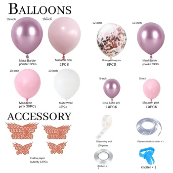 Metallisk farve Barbie pink ballon kæde første fødselsdag, bryllup scene, dekoration rekvisitter