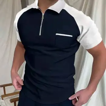 Mode Plaid Mænd kortærmet Polo Shirts Afslappet Tur-down Krave og Lynlås Farve Matchende Luksus Mandlige t-Shirts Top AMERIKANSKE M