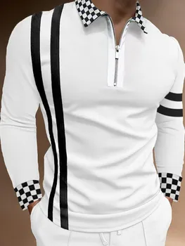Mænd ' s Langærmet Striber Polo shirt, Sport og Fritid Udendørs Åndbar T-Shirt, Efterår og Vinter Høj Kvalitet Slank Skjorter til Mænd