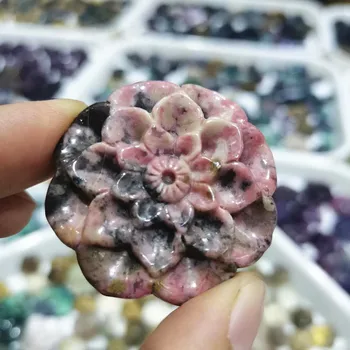 Naturlige Rhodonite Blomst Formet Slebne Sten, Krystal Healing Indretning