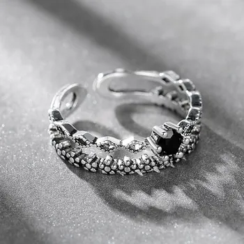 NEHZY 925 Sterling Sølv Ring Høj Kvalitet Hule Kvinde Mode Smykker Åbning Justerbar Zircon Ring Thai Sølv Sort
