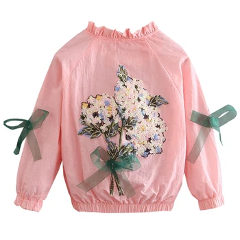 Ny Pige denim jakke frakke blomsterbroderier mode, Børn, Foråret, Efteråret pels kids jakke baby frakke 1-12Y pige baby jakke