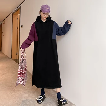 NYFS 2021 Vinter Nye koreanske Løs Farve Matchende Kvinde, er Kjole Vestidos Robe Elbise Mode Fleece Lang Kjole