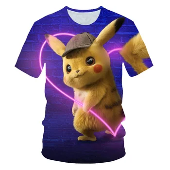 Nyhed Grafisk Pikachu Korte Ærmer Børn 3D-T-Shirts Drenge T-Shirt Børn TShirt Børn Piger Toppe 4-14 År Børn Tøj