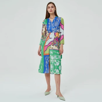 OUROPEAN ZTATION Za Kjole Kvinder 2021 Mode Med Bælte Print Midi Kjole Vintage Slank Casual Wrap Kvindelige Kjoler Vestidos robe