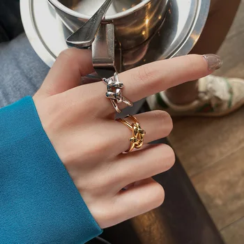 QMCOCO Personlighed Linje Enkel Ring Kvinde 925 Sølv koreanske INS Stil Design Åbning Justerbar Index Finger Ring Trend Smykker