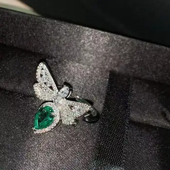 QTT Sød Honningbi Ringe 925 Sterling Sølv til Kvinder, Grønne Dråbe Vand Zircon Sten Resizable Ring Kvindelige Smykker 2021