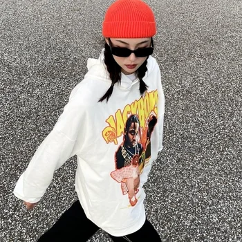 QWEEK Y2K Vintage Print Kvinder Hættetrøjer E Pige Streetwear Oversize Sweatshirts 2021 Efteråret Harajuku langærmet Toppe Kpop Tøj