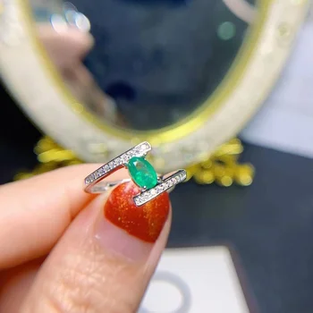Runde Naturlige Smaragd Ring for et Engagement Naturlige Emerald Sølv Ring 925 Sølv Smaragd Smykker Gave til Pige