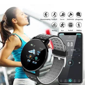 Smart Ur Armbånd Mænd Kvinder Blodtryk Vandtæt Sport Runde Smartwatch Smart Ur Fitness Tracker For Android, IOS 119S