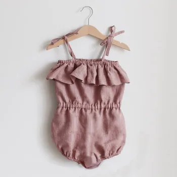 Sommer Piger, Tøj til Nyfødte Baby Pige ensfarvet Bomuld, Linned Sparkedragt uden Ærmer Søde Baby Tøj